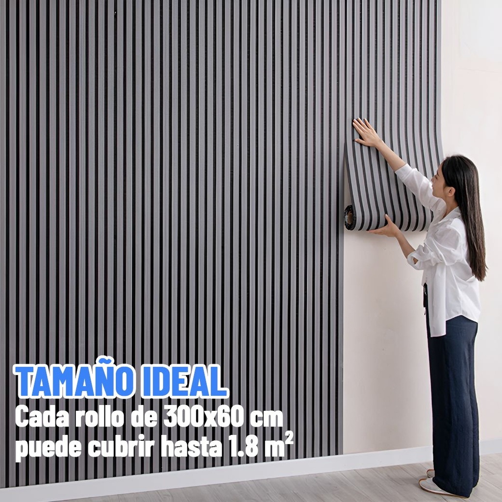 Rollo Adhesivo Símil Ripado Wpc Madera 3mts X 60cm Premium ®