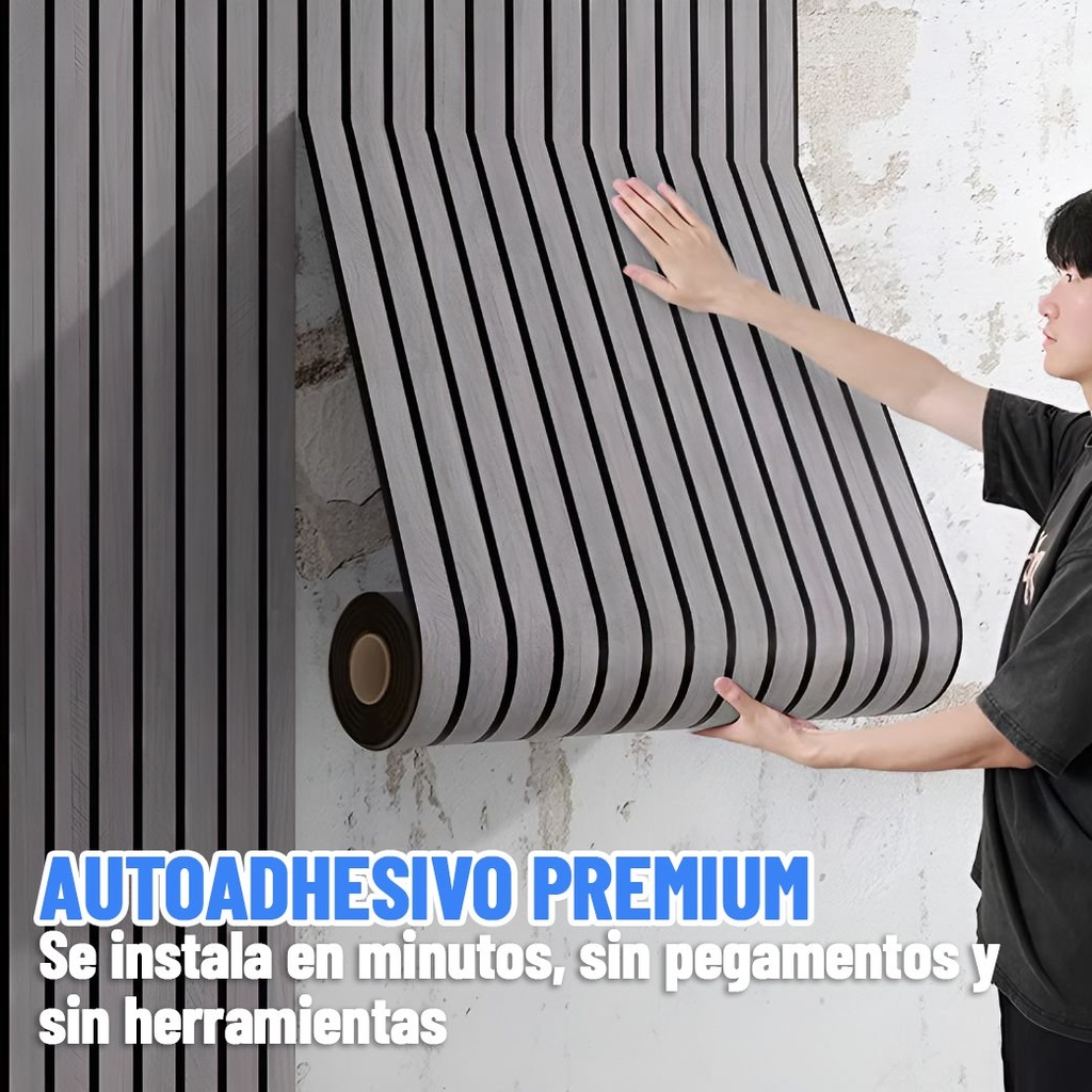 Rollo Adhesivo Símil Ripado Wpc Madera 3mts X 60cm Premium ®