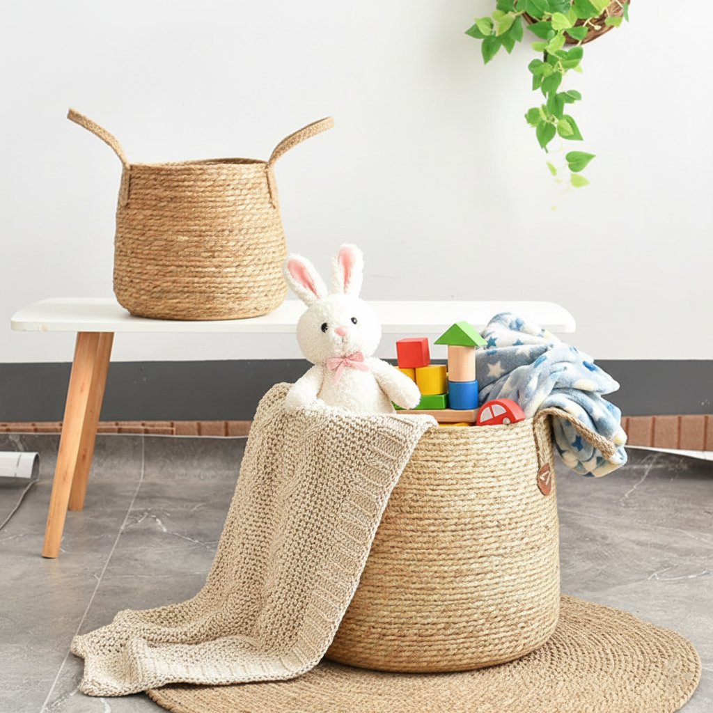 Set X3 Cesto Junco Con Manija Resistentes Decoracion Unicos®