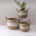 Set X3 Canasto Organizador Fibra Vegetal Estilo Ratan Manija