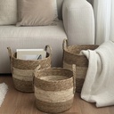 Set X3 Canasto Organizador Fibra Vegetal Estilo Ratan Manija