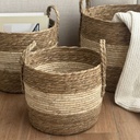 Set X3 Canasto Organizador Fibra Vegetal Estilo Ratan Manija