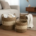 Set X3 Canasto Organizador Fibra Vegetal Estilo Ratan Manija