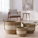 Set X3 Canasto Organizador Fibra Vegetal Estilo Ratan Manija