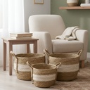 Set X3 Canasto Organizador Fibra Vegetal Estilo Ratan Manija