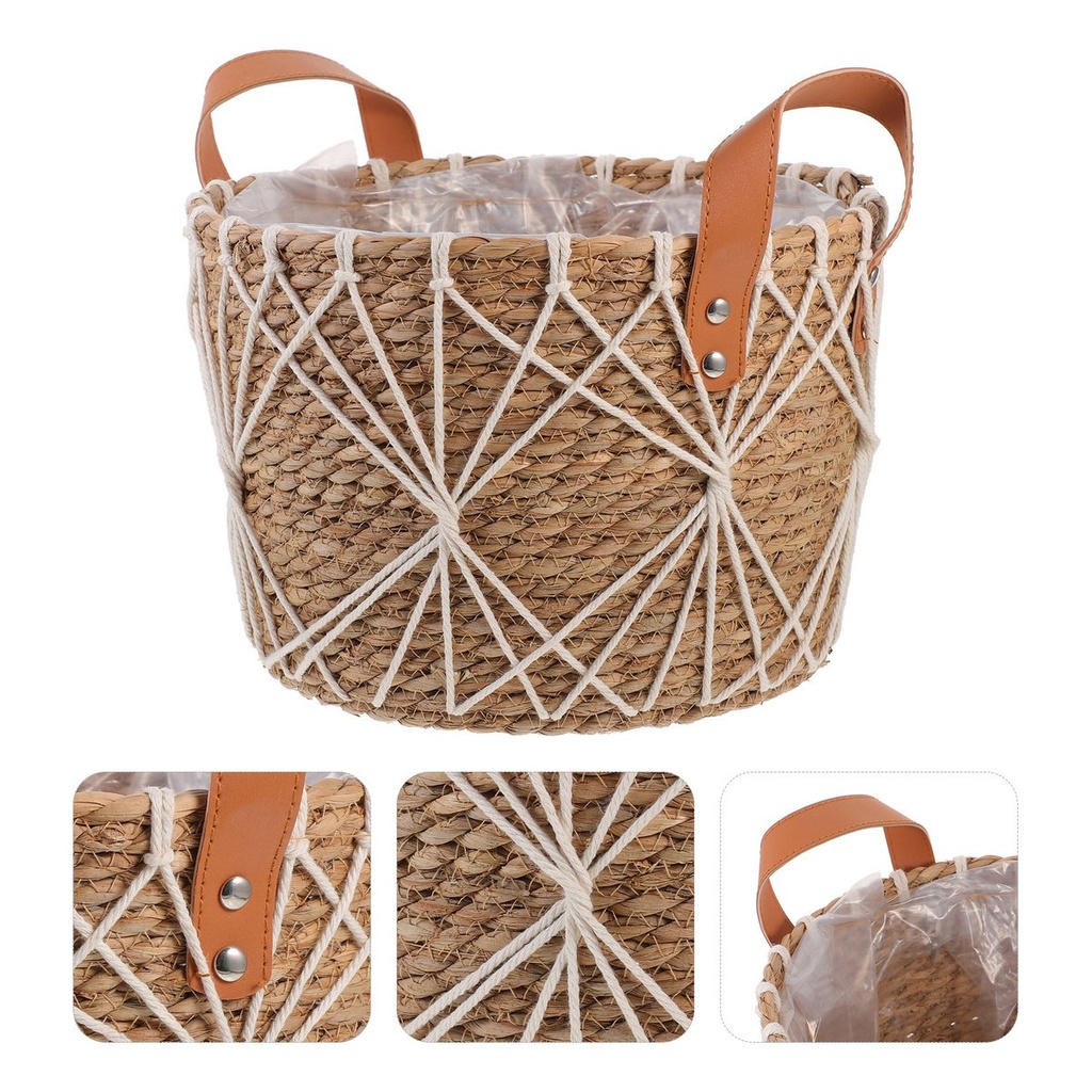 Set X3 Canasto Cesto Fibra Natural Organizador Manijas QL ®