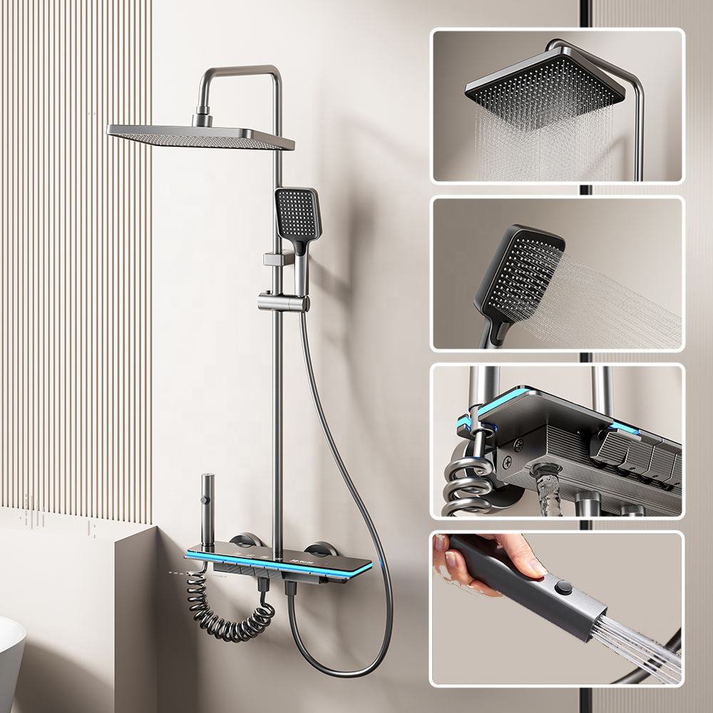 Set Barral Ducha Cromada Con Teléfono Y Monocomando Negro Ql