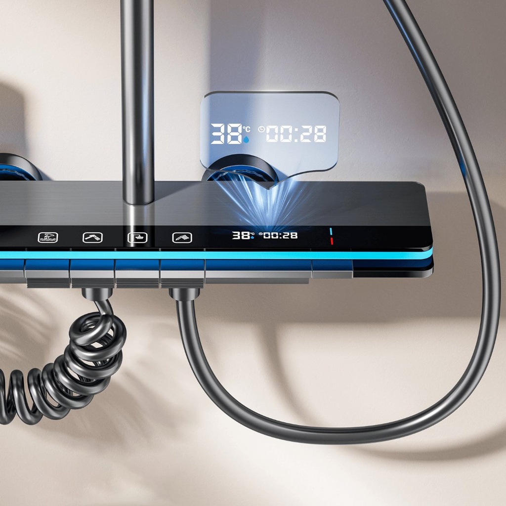 Set Barral Ducha Cromada Con Teléfono Y Monocomando Negro Ql