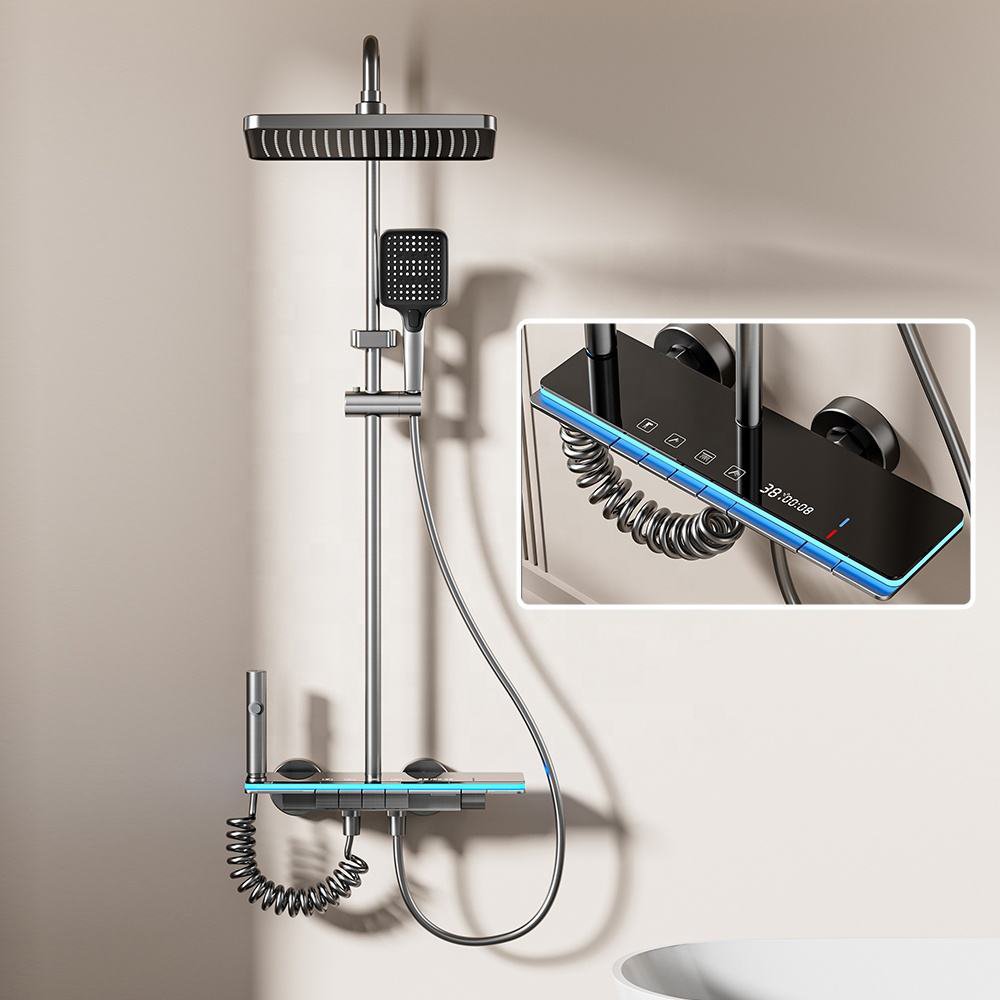 Set Barral Ducha Cromada Con Teléfono Y Monocomando Negro Ql