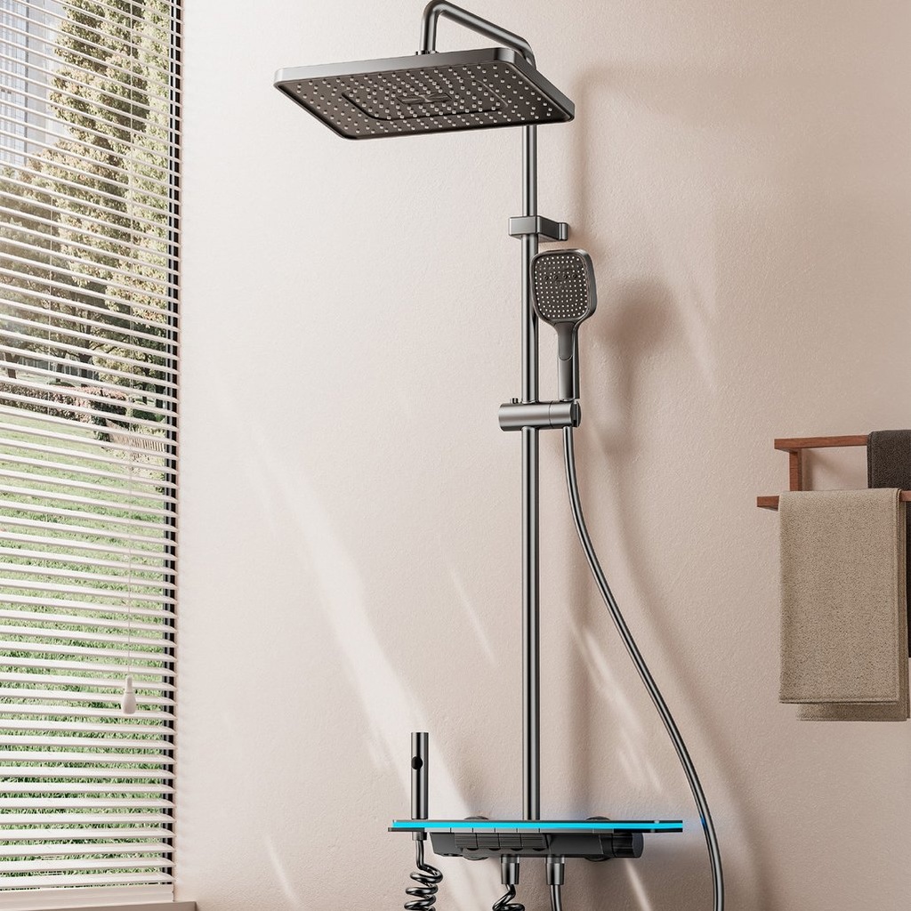 Set Barral Ducha Cromada Con Teléfono Y Monocomando Negro Ql