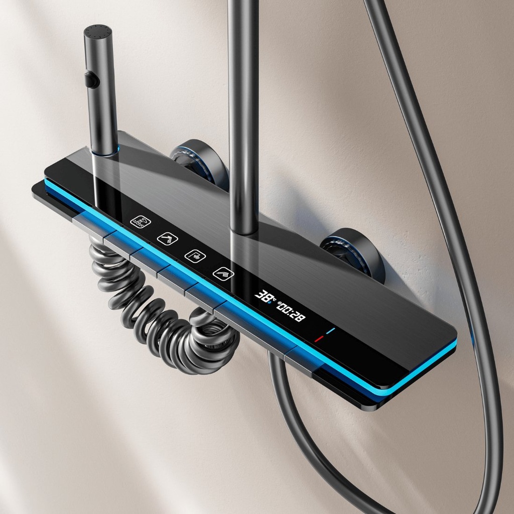 Set Barral Ducha Cromada Con Teléfono Y Monocomando Negro Ql