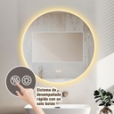 Espejo Redondo Baño Táctil 3 Modos Luz Y Desempañador 60 Cm®