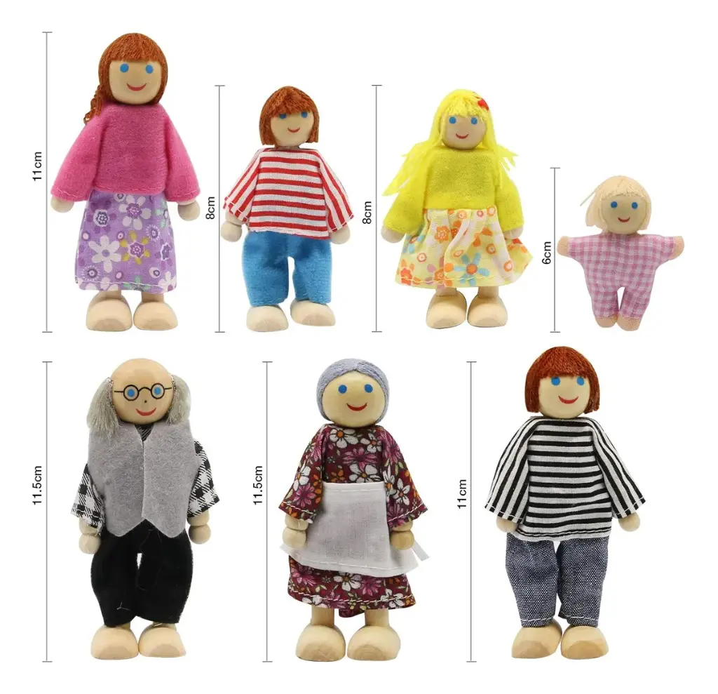 Juguetes Familia Madera Didáctica Muñecos 7 Personajes Juego