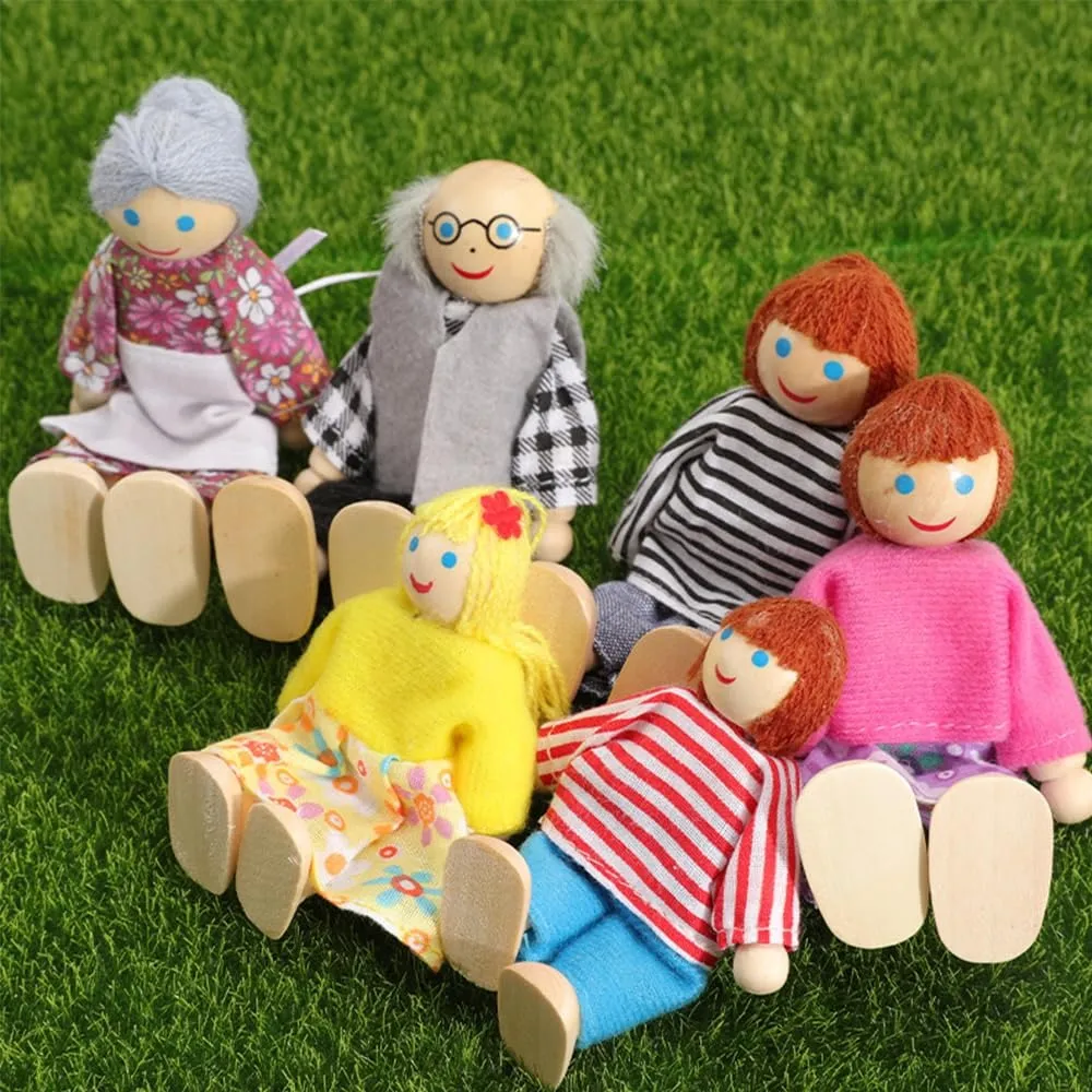 Juguetes Familia Madera Didáctica Muñecos 7 Personajes Juego