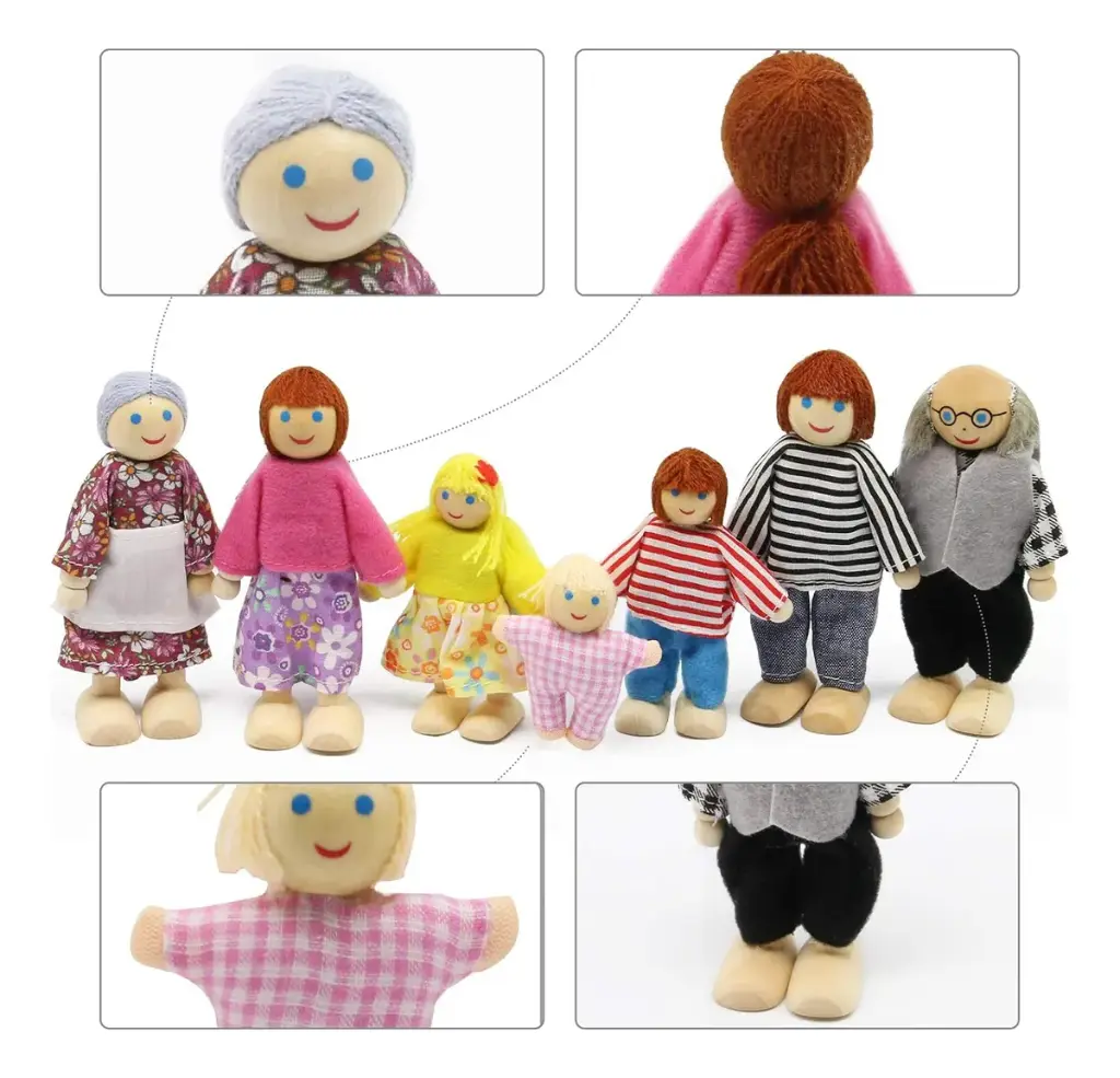 Juguetes Familia Madera Didáctica Muñecos 7 Personajes Juego