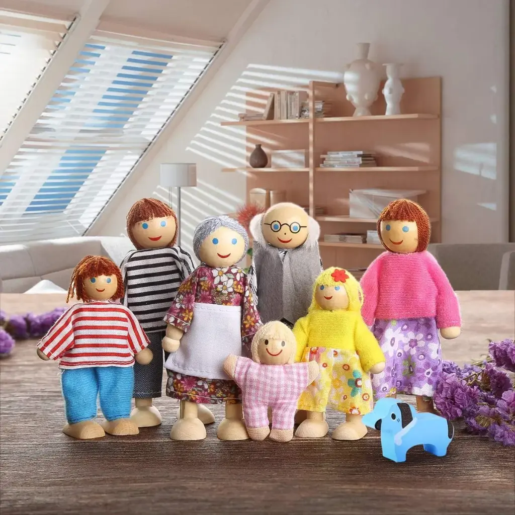 Juguetes Familia Madera Didáctica Muñecos 7 Personajes Juego