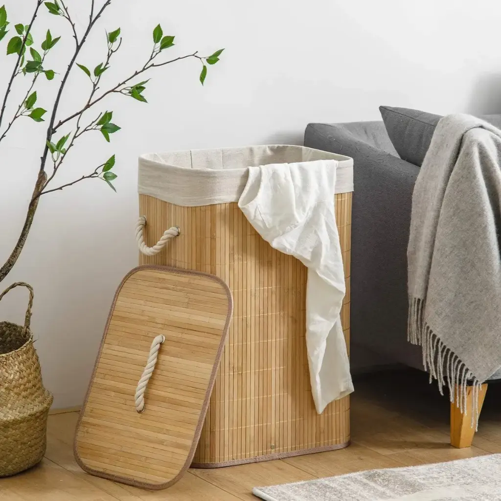 Canasto Cesto Ropa Sucia Pleglable Look Bambu Grande Tapa Ql 