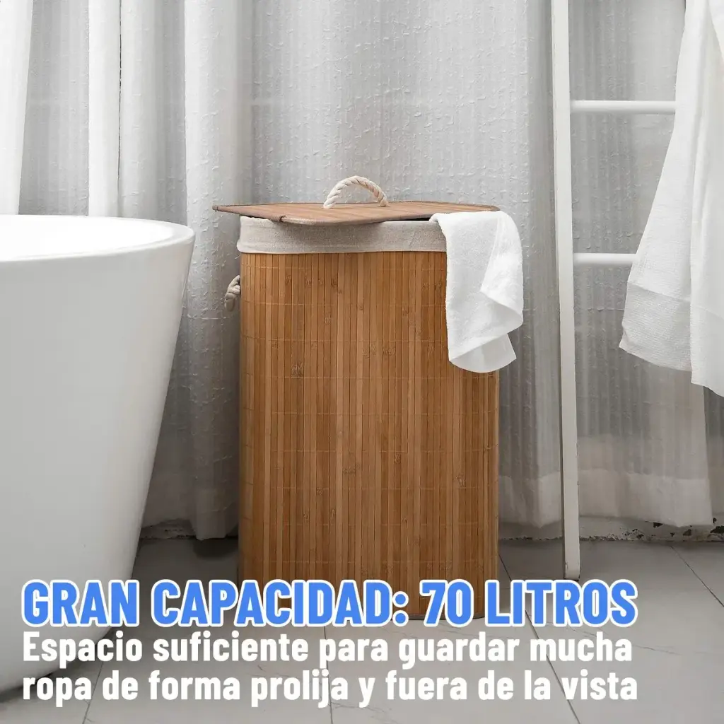 Canasto Cesto Ropa Sucia Pleglable Look Bambu Grande Tapa Ql 