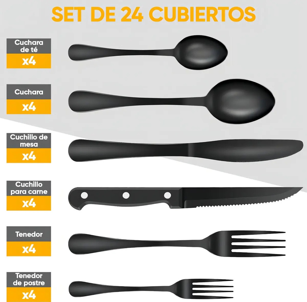 Juego De Cubiertos 24 Pzas Acero Inoxidable Cuchillo Carne ®