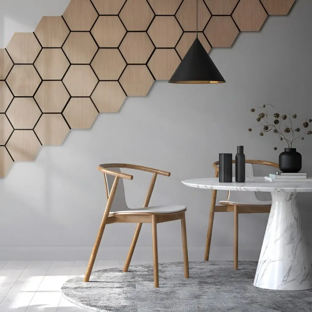 Panel Placa Madera Decorativo Hexagonal Acustico Moderno