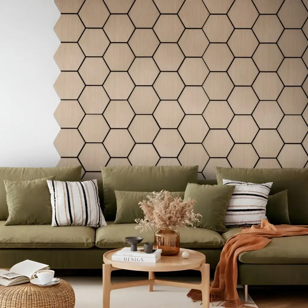 Panel Placa Madera Decorativo Hexagonal Acustico Moderno