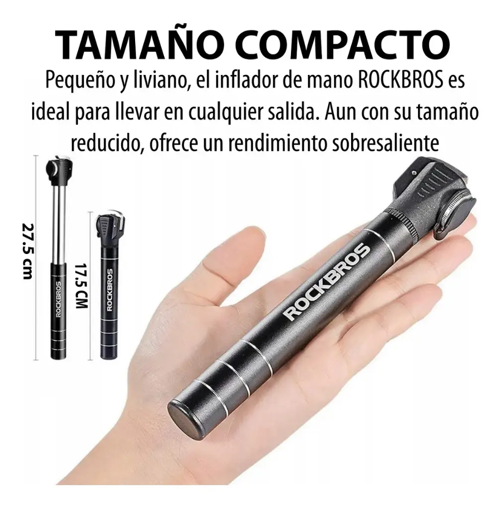 Rockbros Mini Inflador Bi-válvula Calidad Bicicleta Pelotas