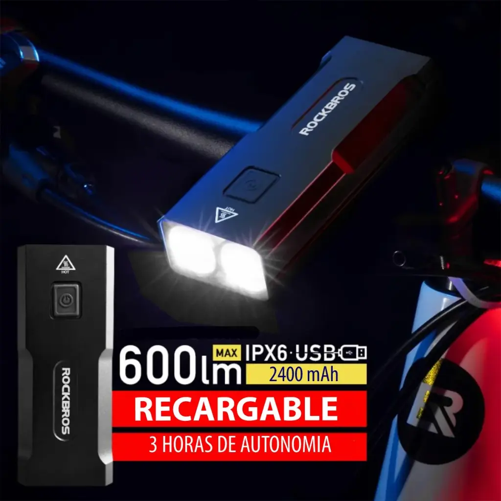 Luz Para Bicicleta Rockbros 600lm Recargable Usb Delantera
