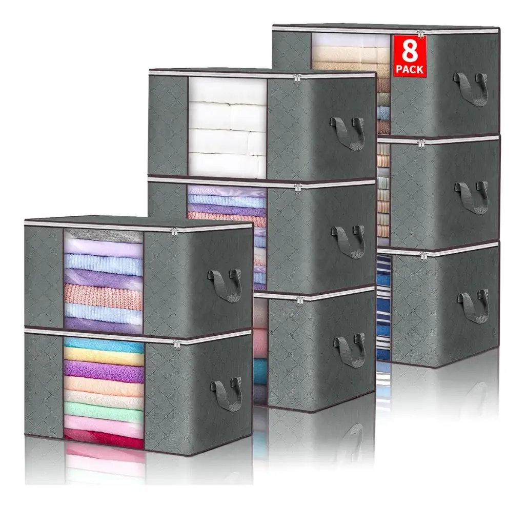 Set Caja Organizadora X8 Ropa Guarda Mantas Frazadas Tela QL