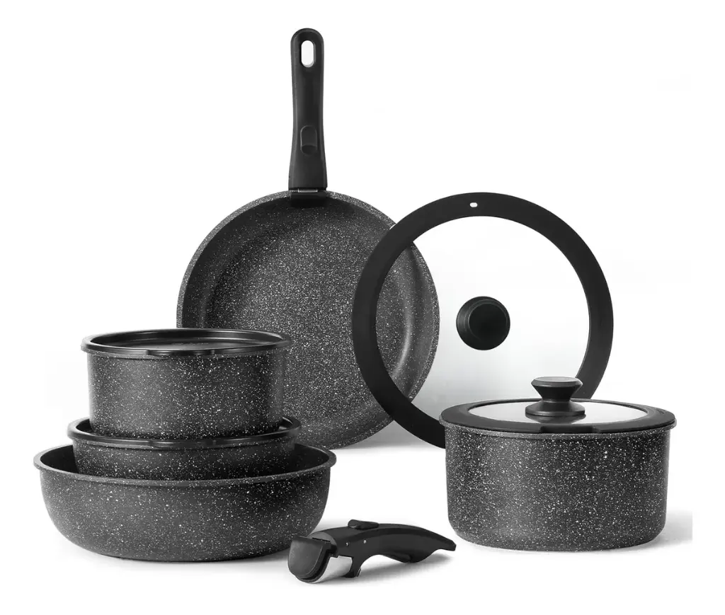 Juego De Ollas Antiadherente 11 Piezas Con Mango Removible ®