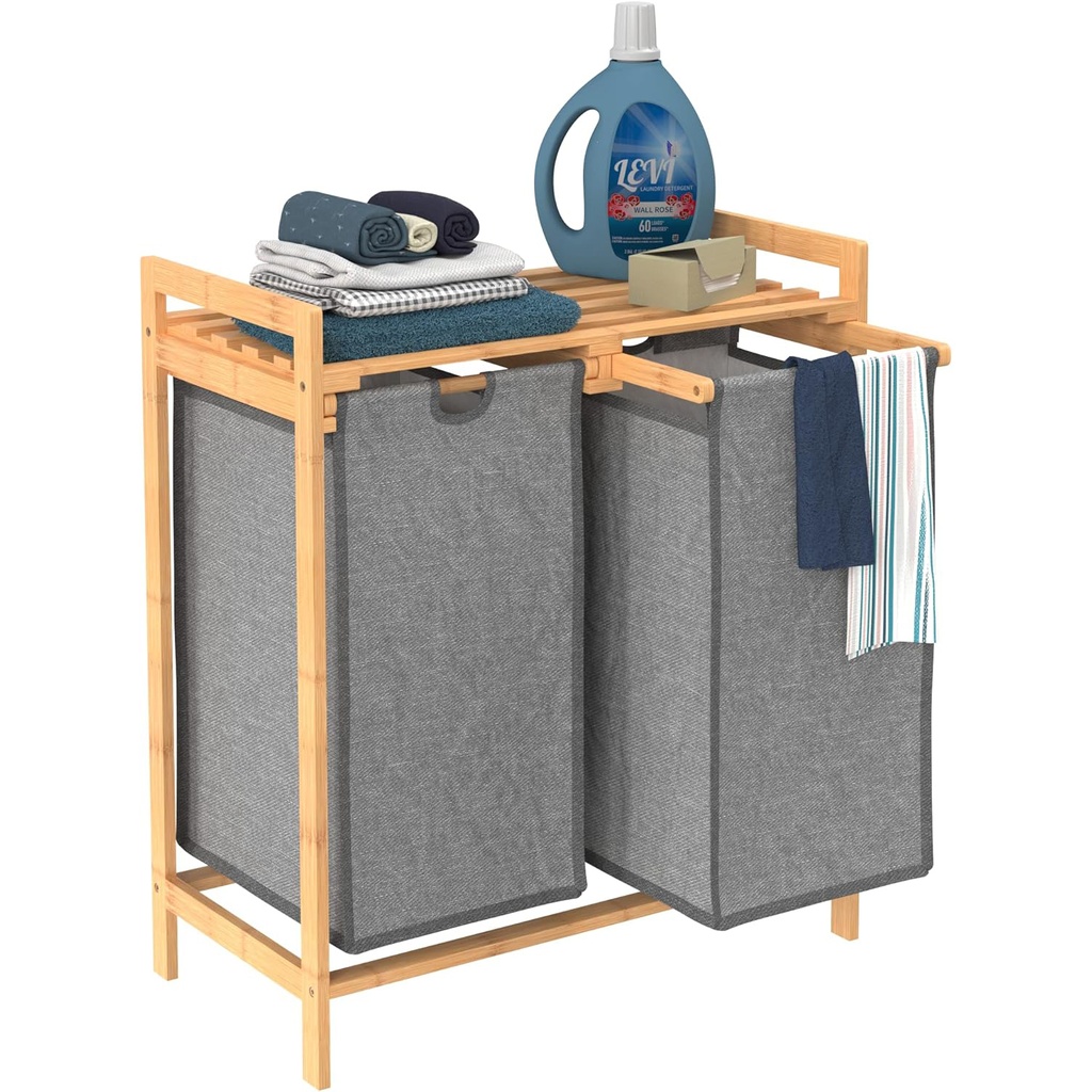 Estante Mueble De Ropa Bambú 2 Cestos Deslizantes Extraíbles 