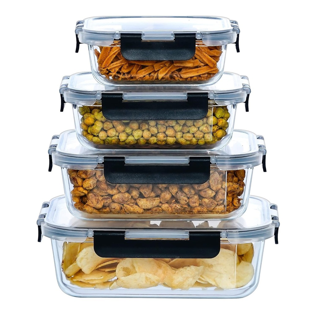 Juego 4 Piezas De Tarros Tapper Hermeticos Vidrio Premium QL