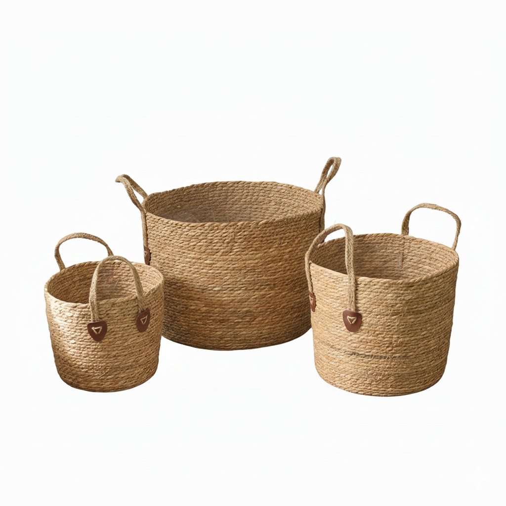 Set X3 Cesto Junco Con Manija Resistentes Decoracion Unicos®