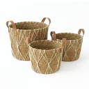 Set X3 Canasto Cesto Fibra Natural Organizador Manijas QL ®