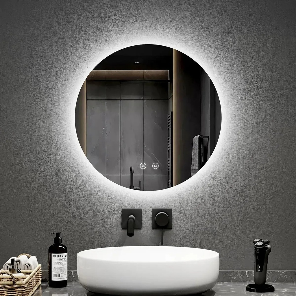 Espejo Redondo Baño Táctil 3 Modos Luz Y Desempañador 60 Cm®