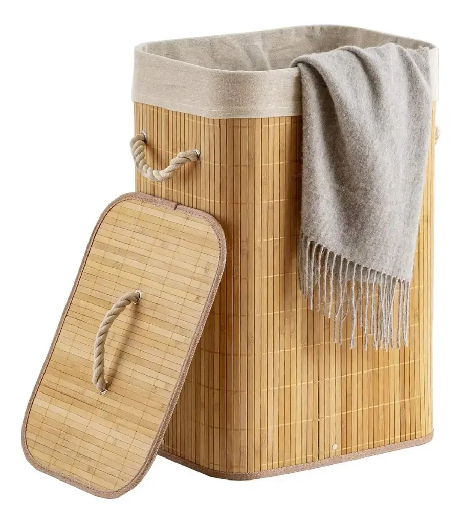 Canasto Cesto Ropa Sucia Pleglable Look Bambu Grande Tapa Ql 
