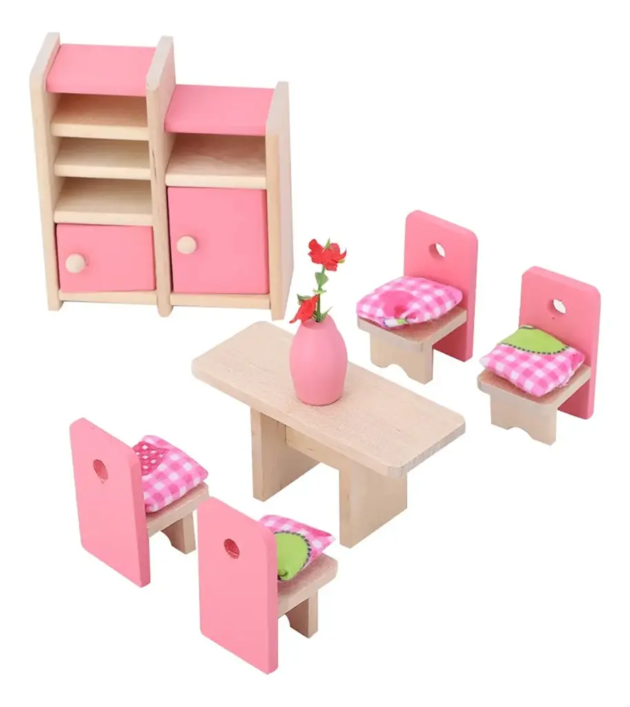 Set Muebles Madera Comedor Juguete Dining Room 12 Piezas