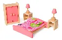 Set Muebles Madera Dormitorio Juguete Bedroom 9 Piezas Casa