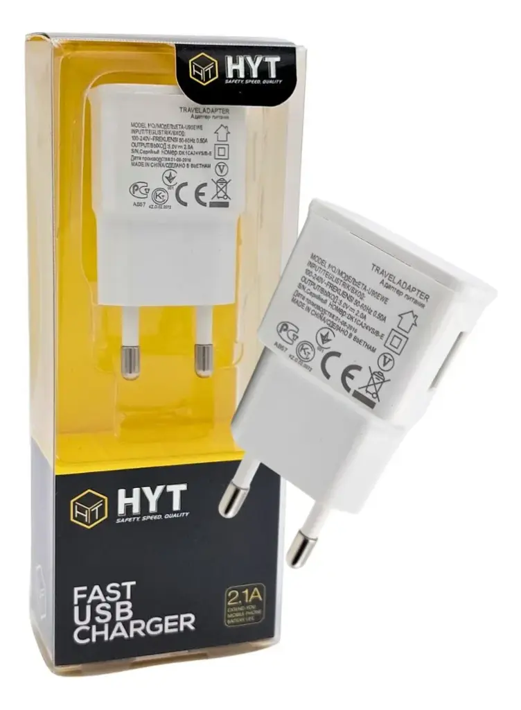 Ficha Cargador Para Carga Rápida 2.1a Hyt Pared Usb Blanco